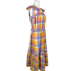 Colorful Midi Sundress Size XL Ribbon Tie Sleeves Colorful Cottage Picnic Easter